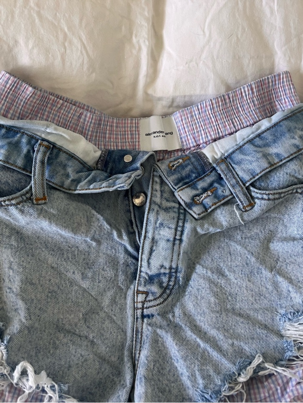 Alexander Wang Light Blue Distressed Boyfriend Jeans Shorts